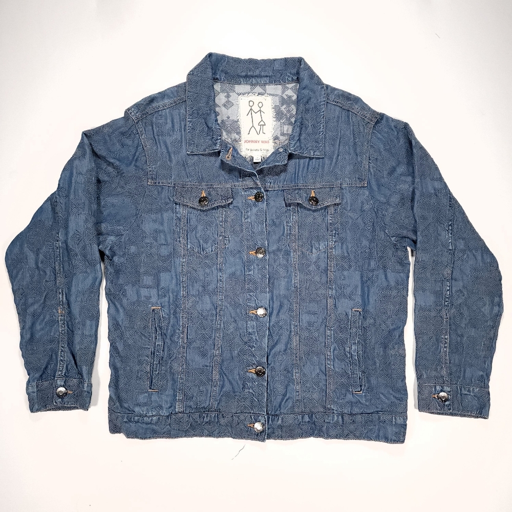 Johnny Was Qiva Lyocell Denim Embroidered Jacket Size Medium Good Condition!